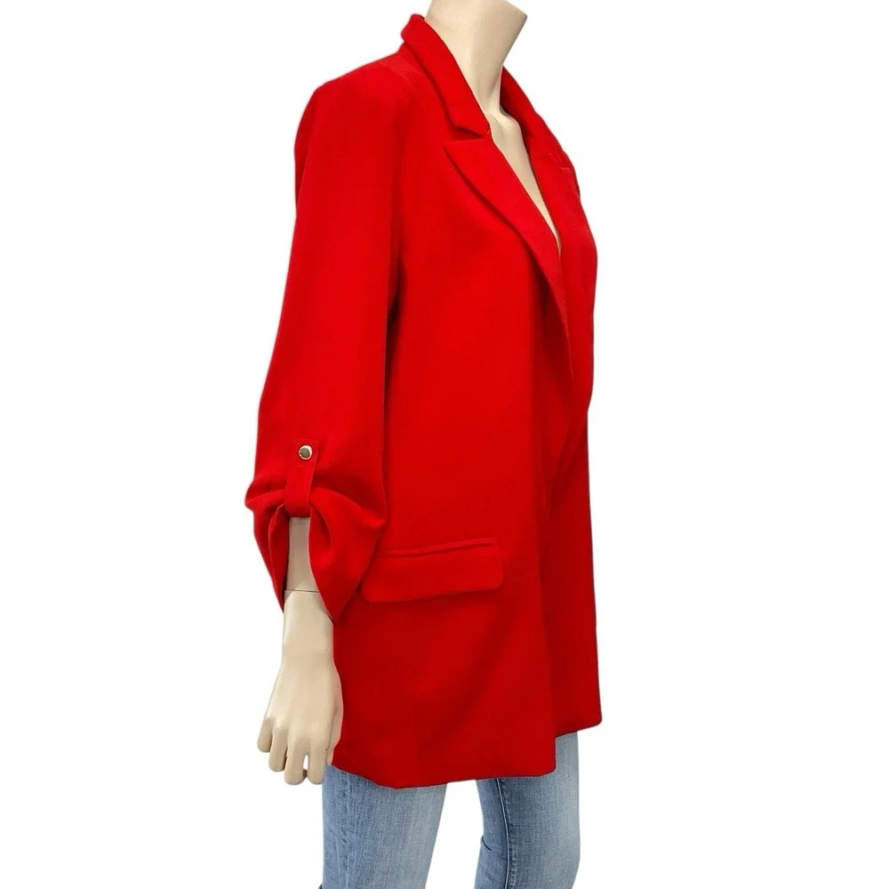Tahari Blazer Women XL Red Long Sleeve Open‎ Front Lined Roll Tab Notch NWT